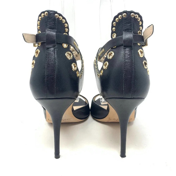 L.K. Bennett Leah Pumps Black Strappy Gold‎ Grommet - Picture 7 of 12